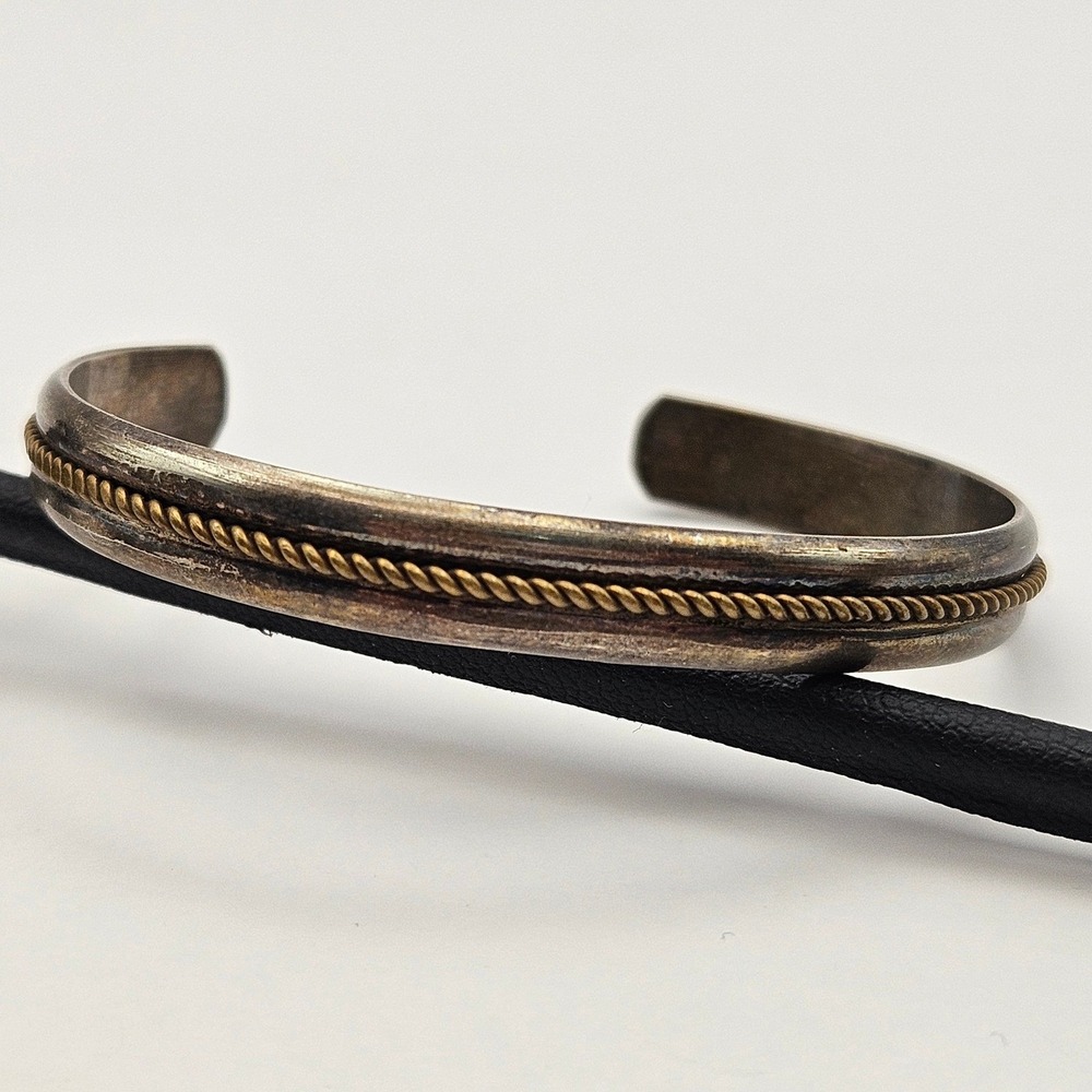 Vintage Sterling Silver 12KGE Gold Electroplate Cuff Bracelet M Signed Child